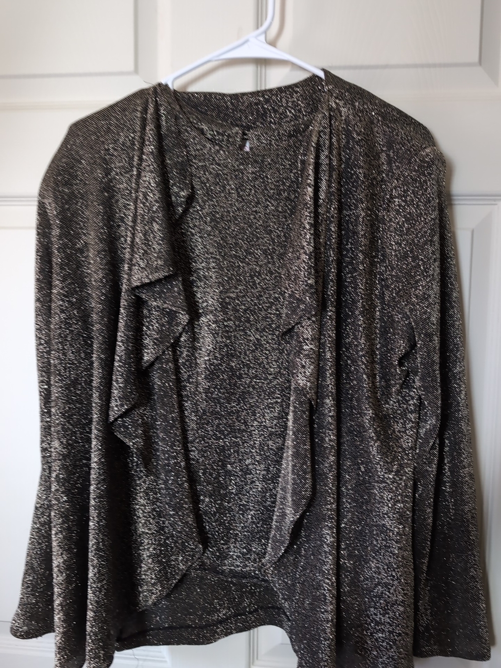 Metallic Black Ruffle-Front Women's Cardigan
